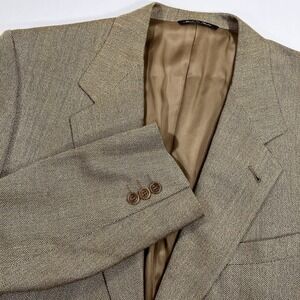 Canali Tan Herringbone 2Button 70% Silk/30% Wool Mens EUC 56 US 46 Blazer Jacket